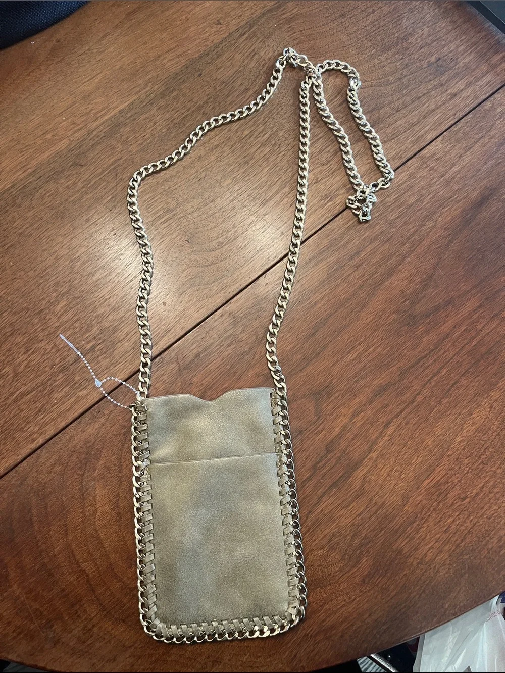 Source Unknown Gold Tone Chain-Trim Suede Phone Crossbody